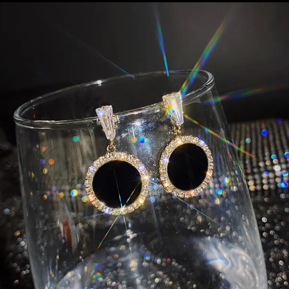 Gold Filled Black Circle CZ Earrings